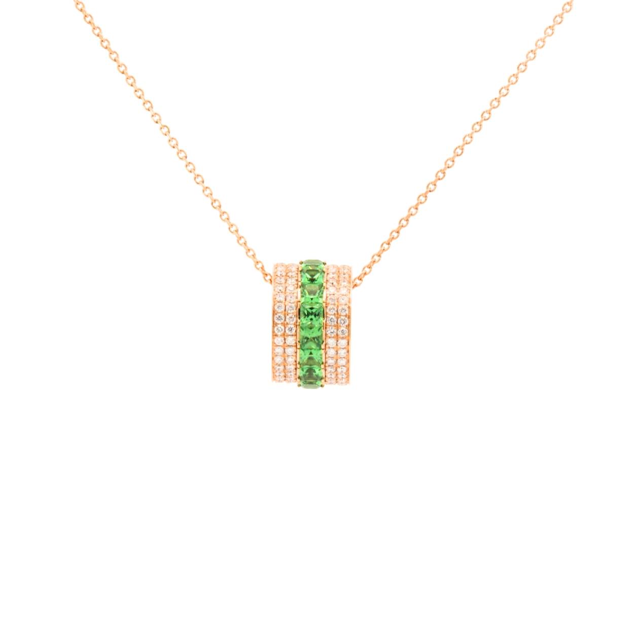 Rose gouden ketting met hanger gezet met diamanten en peridot