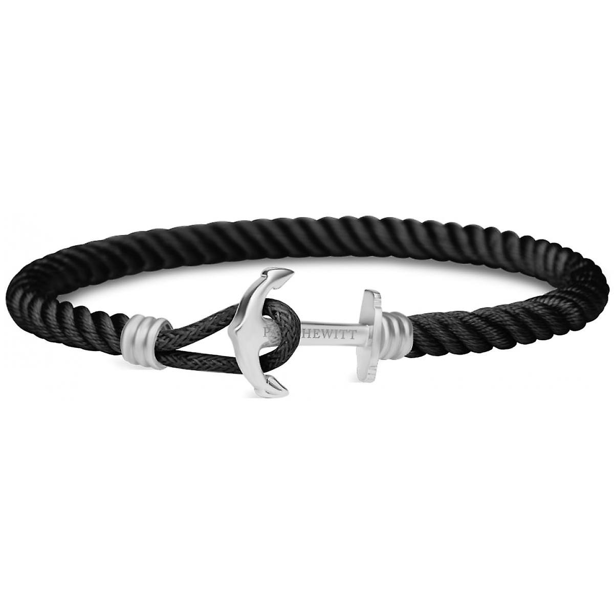 Zwart touw armband van Paul Hewitt met stalen anker sluiting. 17-18 cm.