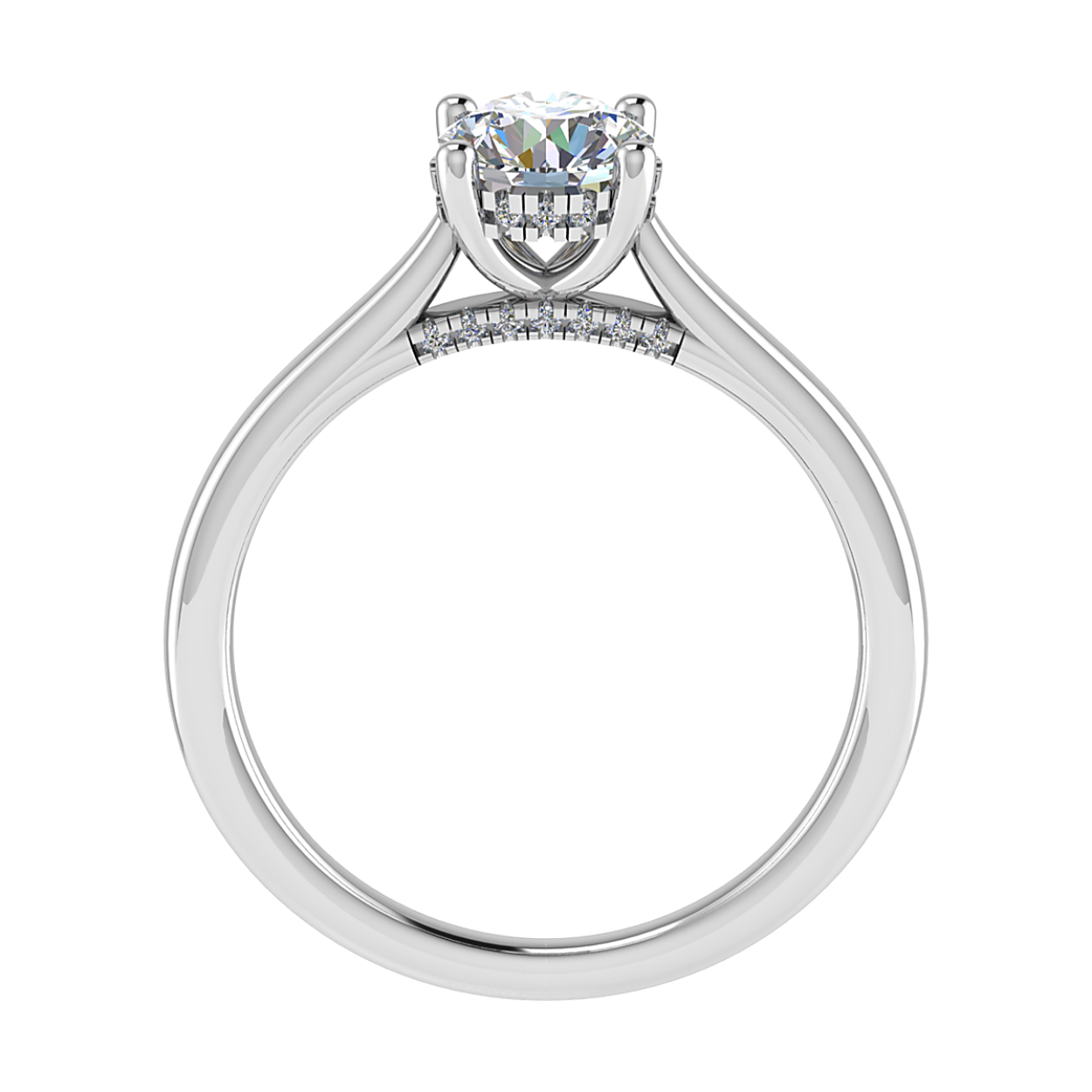 14k witgouden lab grown diamanten ring van 0.79 caraat. ring heeft een hidden halo zetting. Lab grown diamant is 0.79 caraat met een D kleur en VVS 2 helderheid