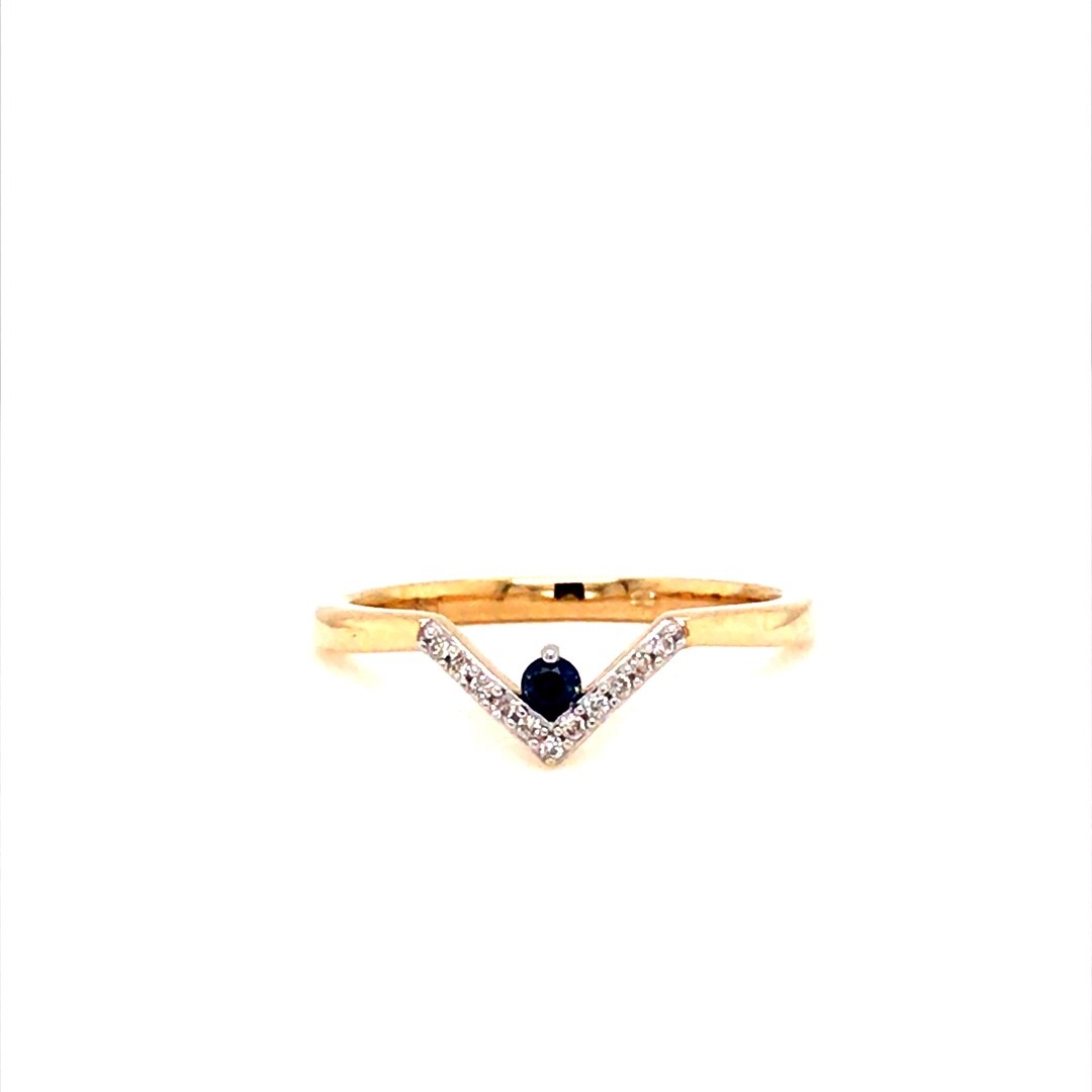 IDN 14krt geelgouden ring met diamant en saffier in witgouden zetting