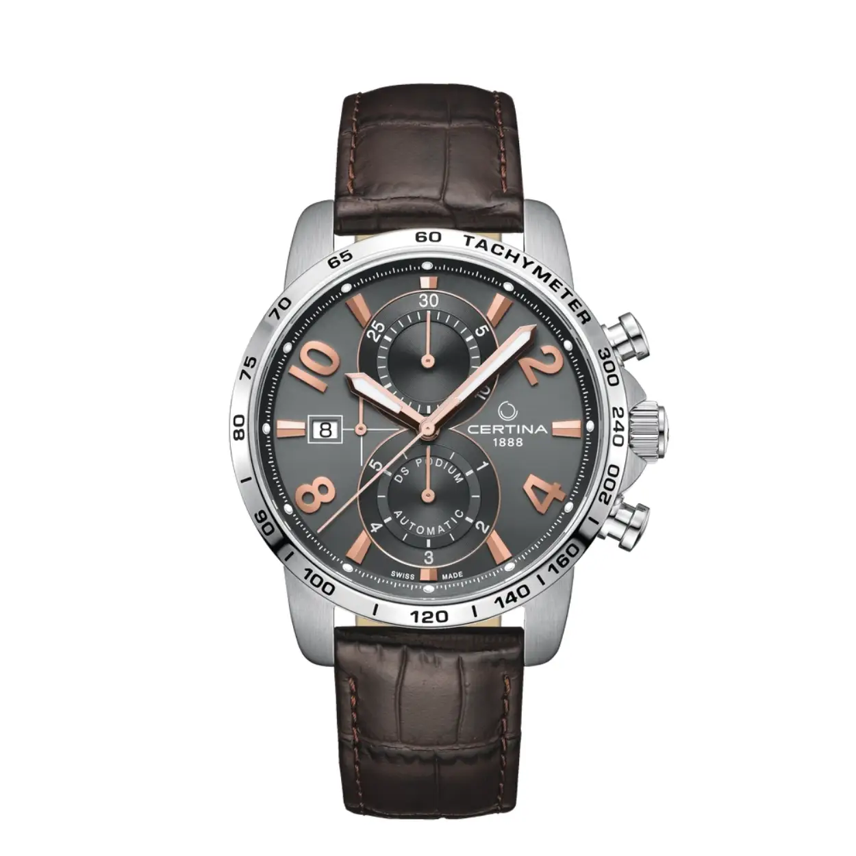 Dit professionele horloge maakt een gedurfd statement met zijn harmonieuze kleuren en gelaagde architectonische vormgeving. De robuuste buitenkant wordt aangevuld door een automatisch kaliber en een magnetisch veldbestendige NivachronTM balansveer - preci