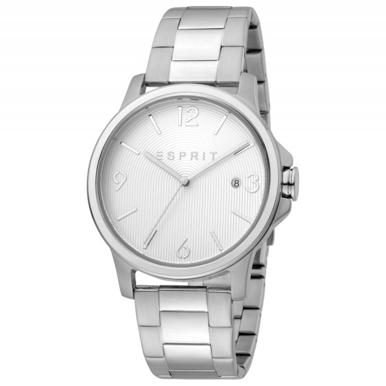 Dit dames horloge is van het merk Esprit. Het is een quartz horloge met een dag aanduiding. De band is gemaakt van RVS. De diameter van de kast is 42mm.