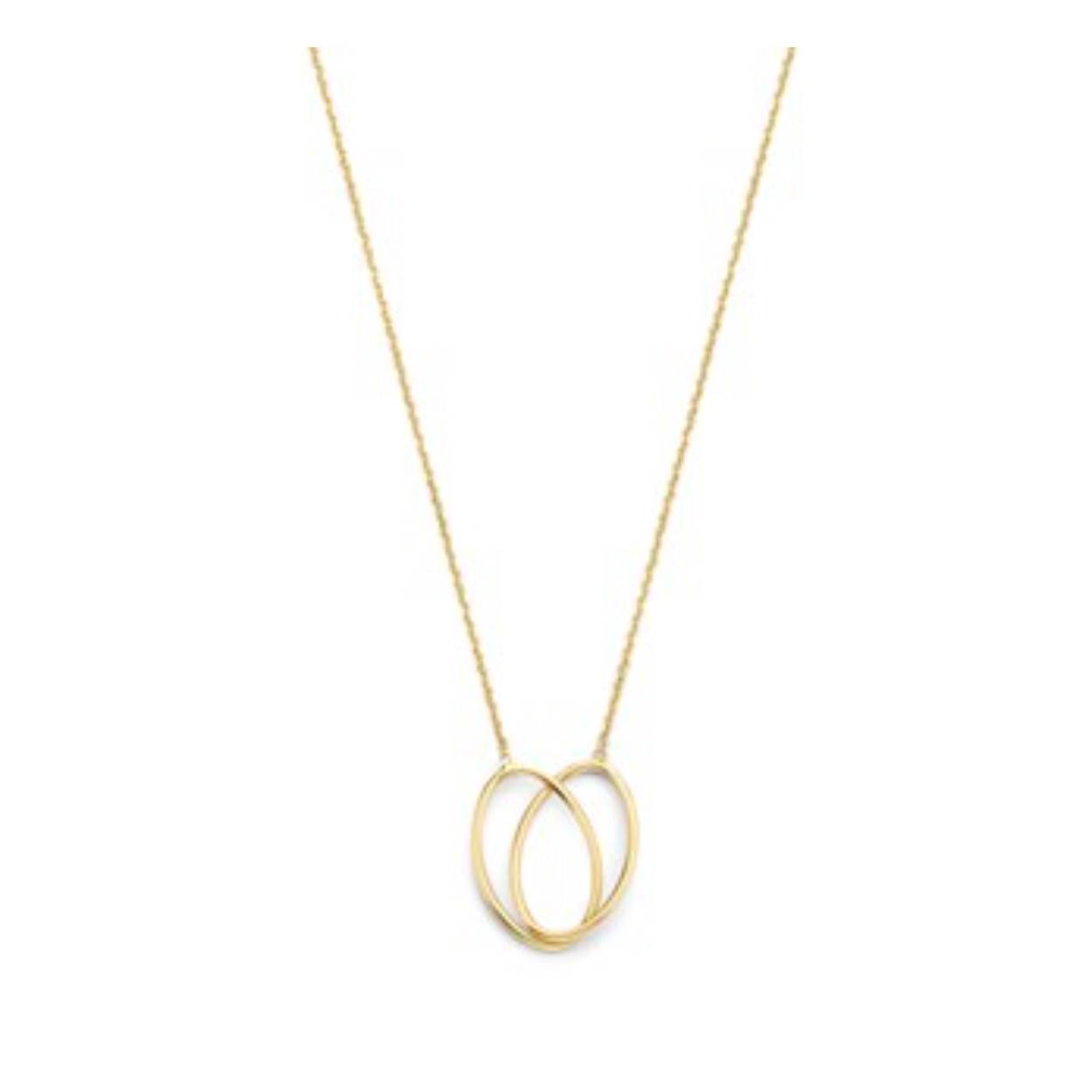 14k Geelgouden collier uitgevoerd met twee ovaaltjes. Het collier heeft draaglengtes van 42 en 44cm en een stevige karabijn sluiting. De ovaaltjes hebben elk een afmeting van 11.5x18.5mm.