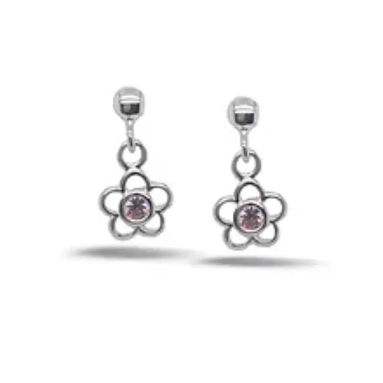 Bellini zilver oorknop bloem/roze zirc.