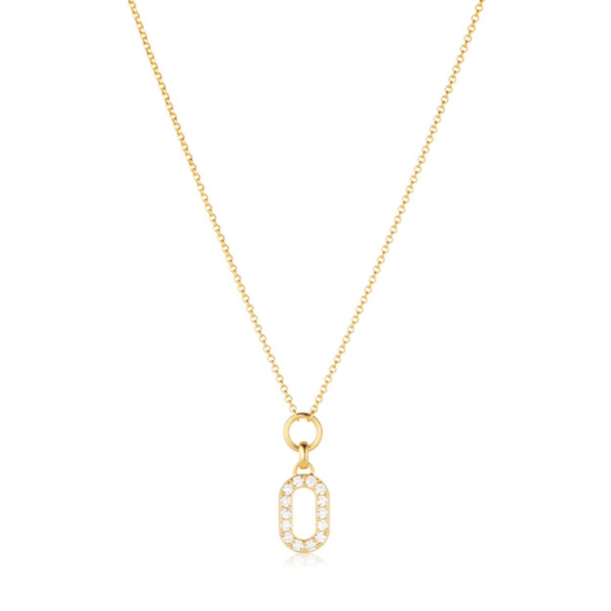 Sif Jacobs zilveren collier 18k goldplated, model Capizzi, met zirkonia 