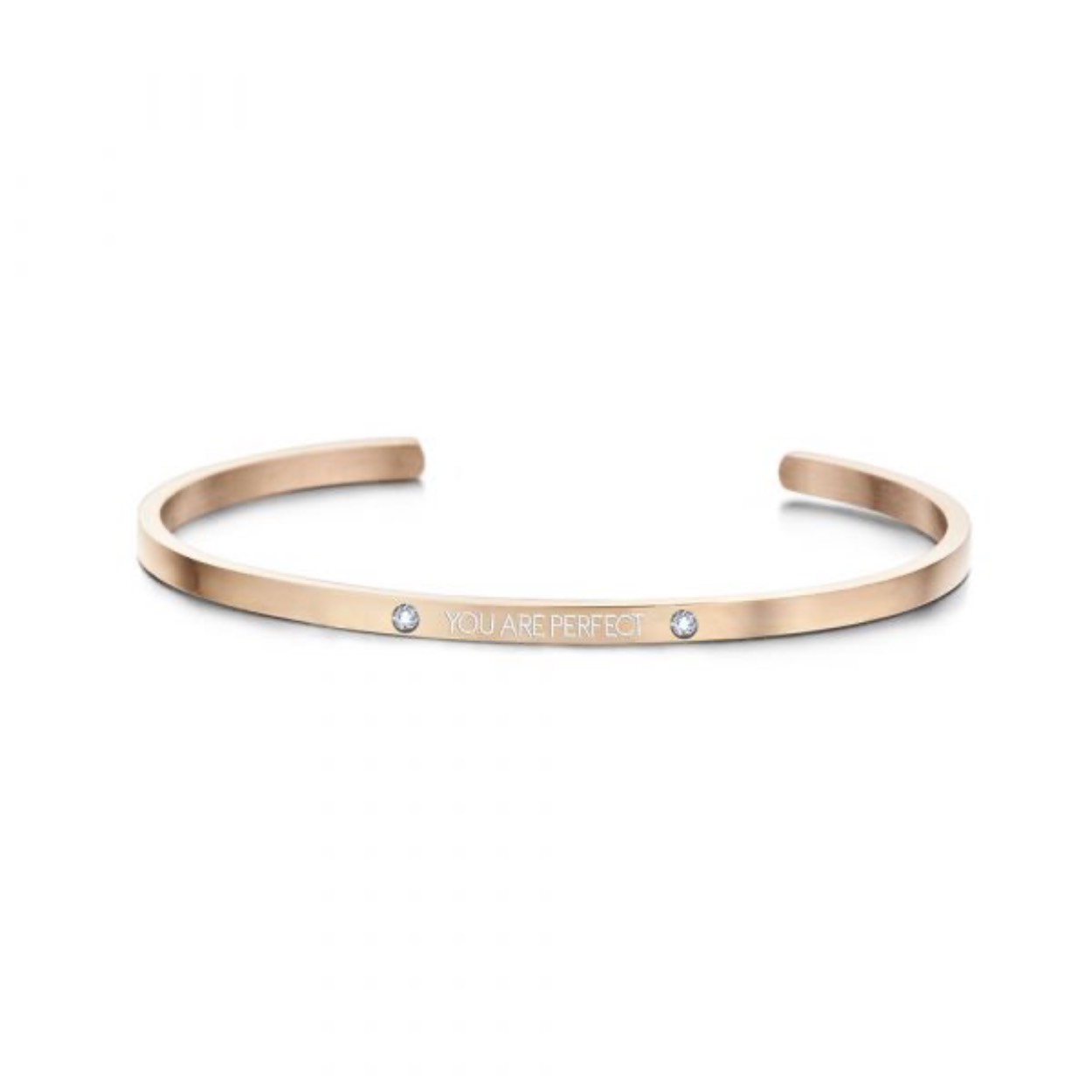 bangle met tekst - * you are perfect * - zirkonia - one-size - rosékleurig op staal