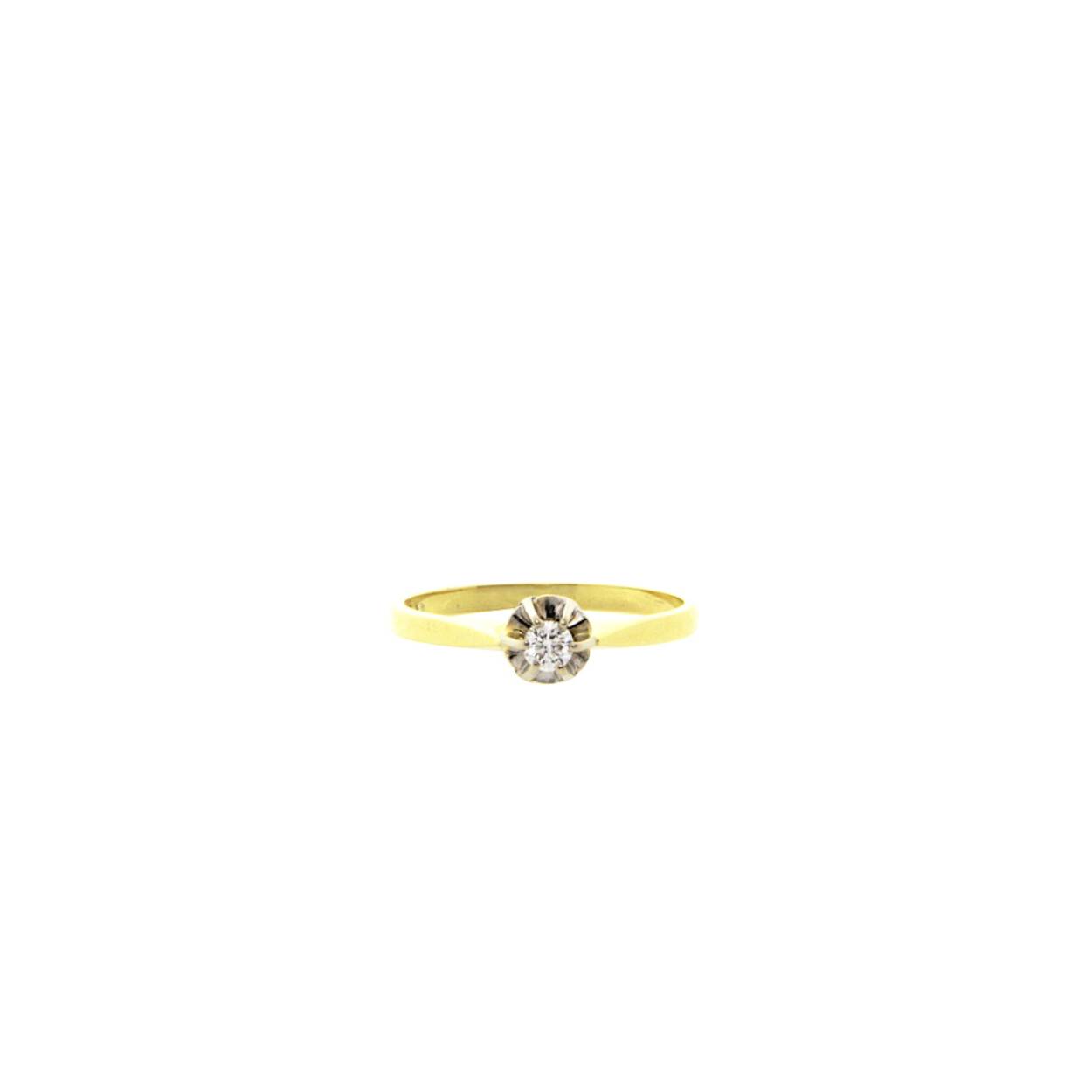 14k geelgouden daimant solitaire ring met witgouden spiegelchaton