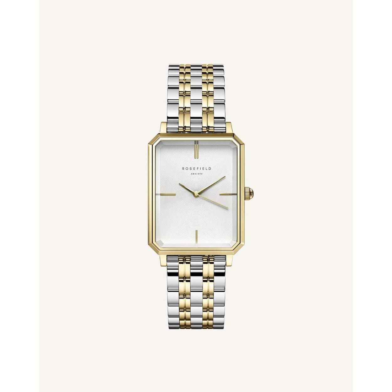 Ontdek The Octagon, Rosefield's nieuwste horlogecollectie — direct een klassieker. Dit bijzondere horloge met achthoekige klok en gepolijste gouden 5-schakel band stralen een elegantie van 1920 elegantie uit en maken dit horloge tot een waar fashion accessoire.