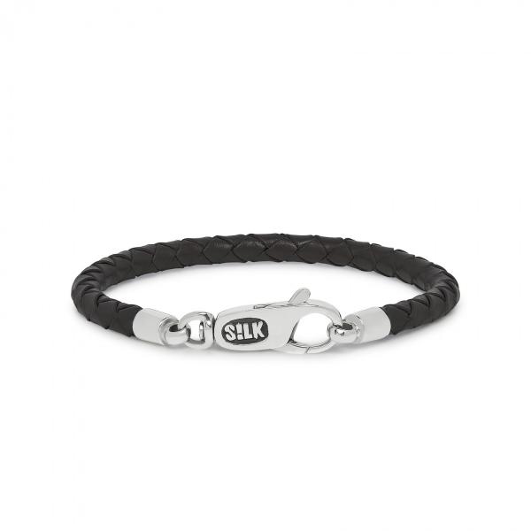 Silk armband 830blk19, LENGTE 19CM ZWART LEER