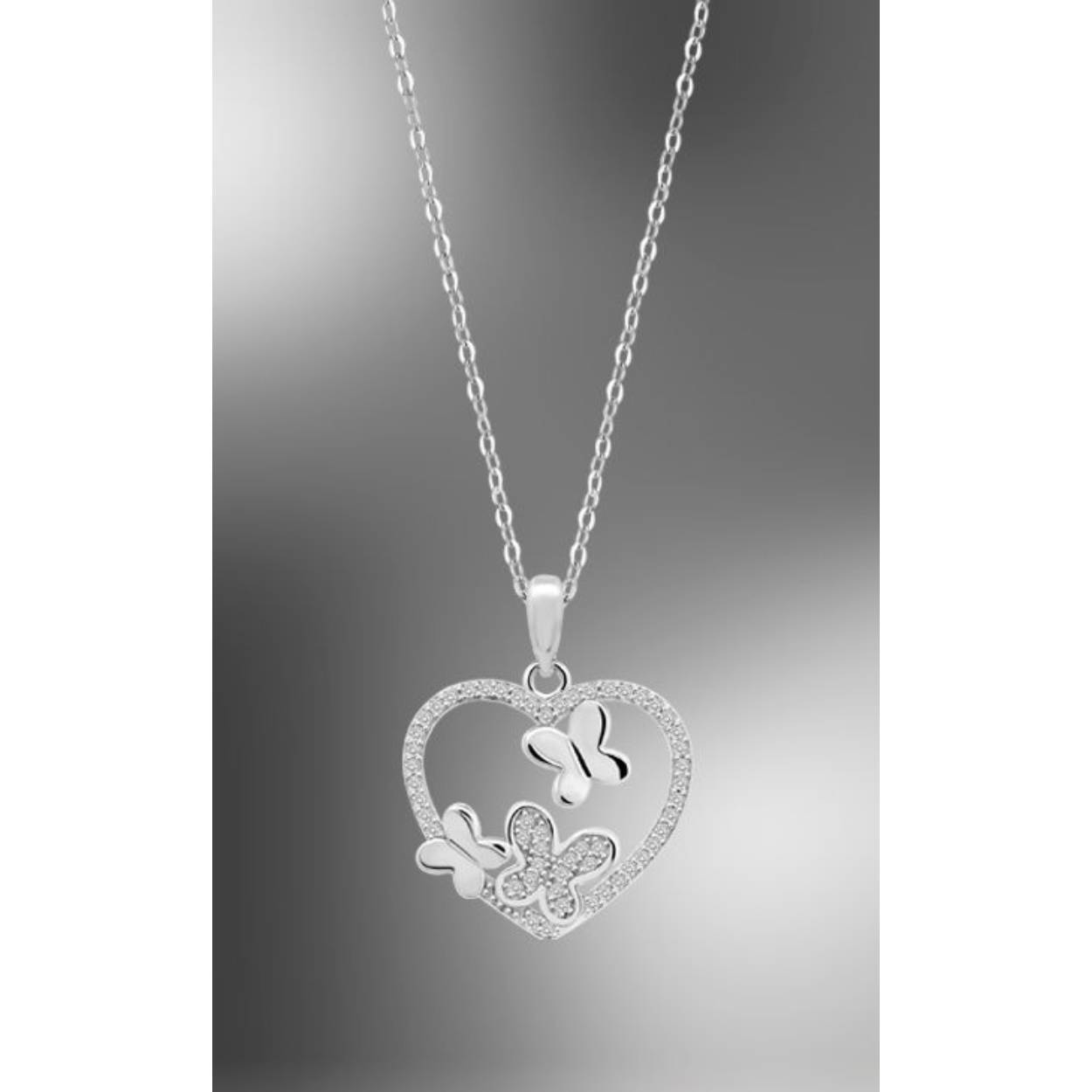 Zilveren ketting met hanger Lotus hartje zirc