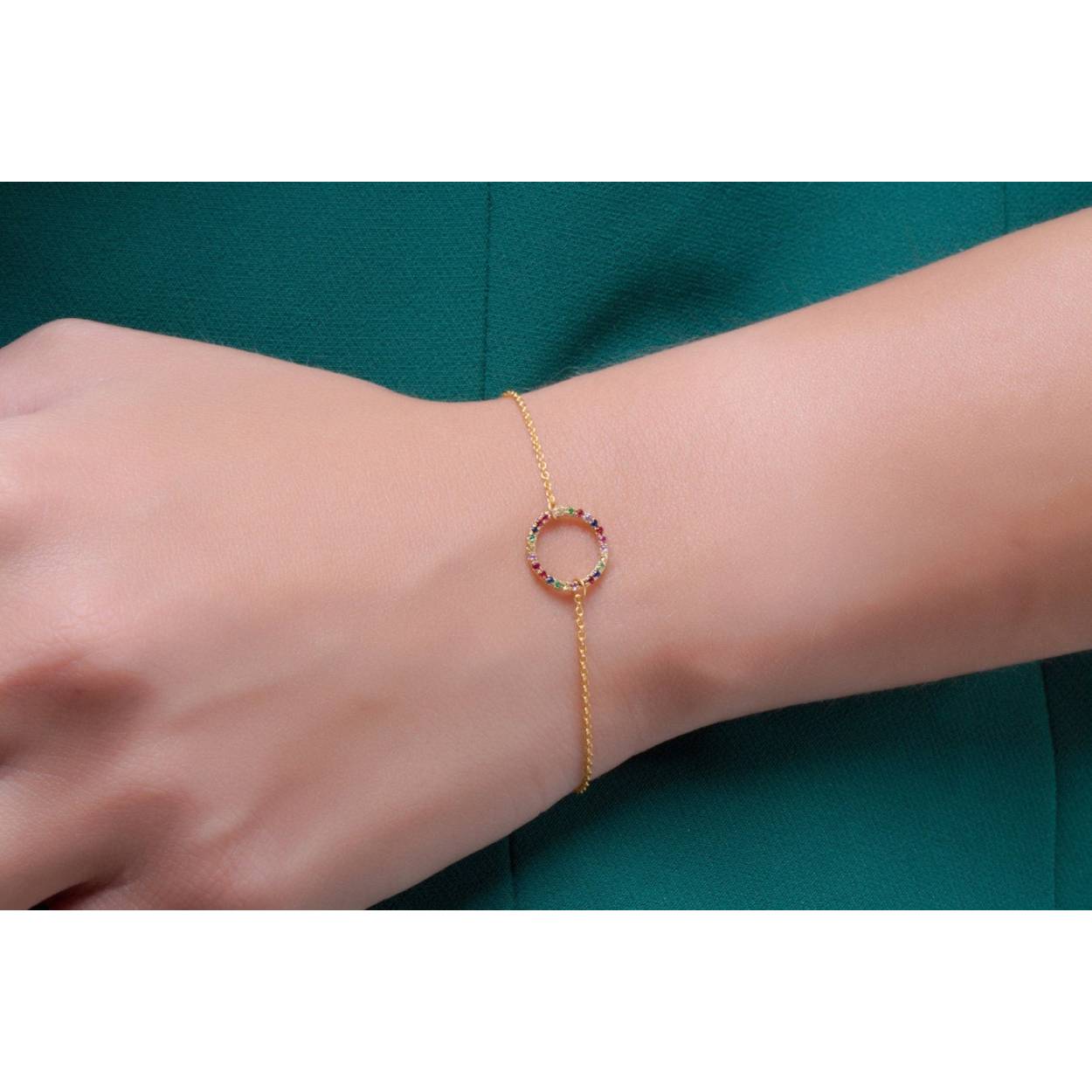 14k geelgouden armband Cirkel bezet met regenboog kleuren Saffier