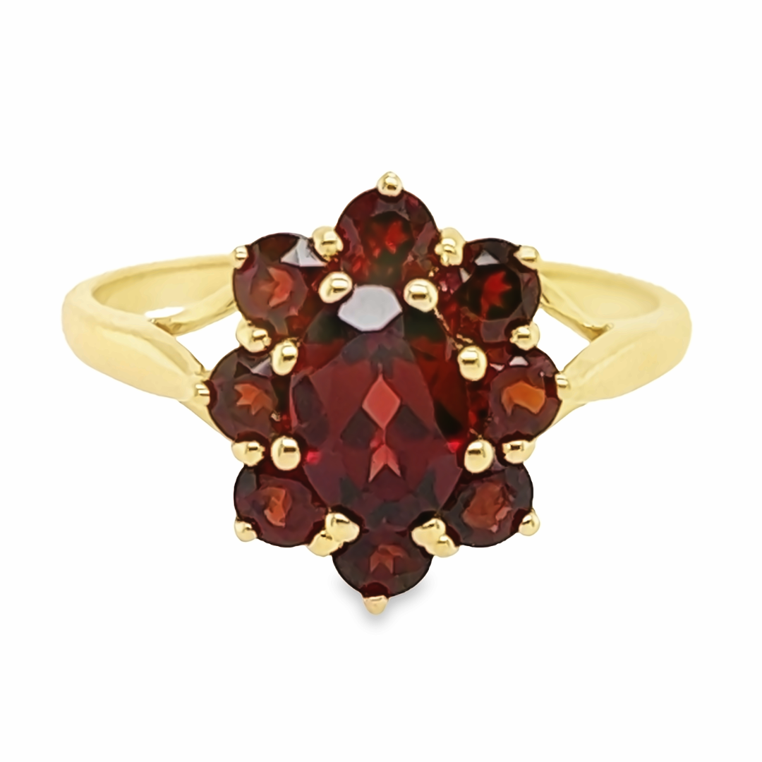 Geelgouden ring met Granaat