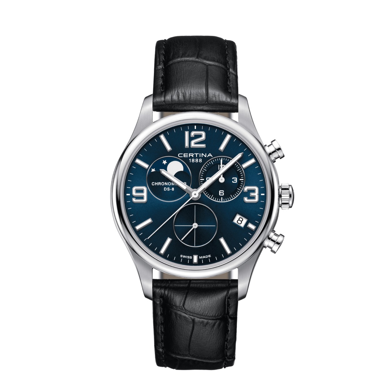 De maanfase - een van de meest klassieke complicaties bij het maken van horloges - ziet er op deze chronograaf bijzonder modern en minimalistisch uit. De COSC-gecertificeerde kwartschronometer heeft ook stijlvolle kleurencombinaties die het harmonieuze ontwerp prachtig accentueren. C0334601604700