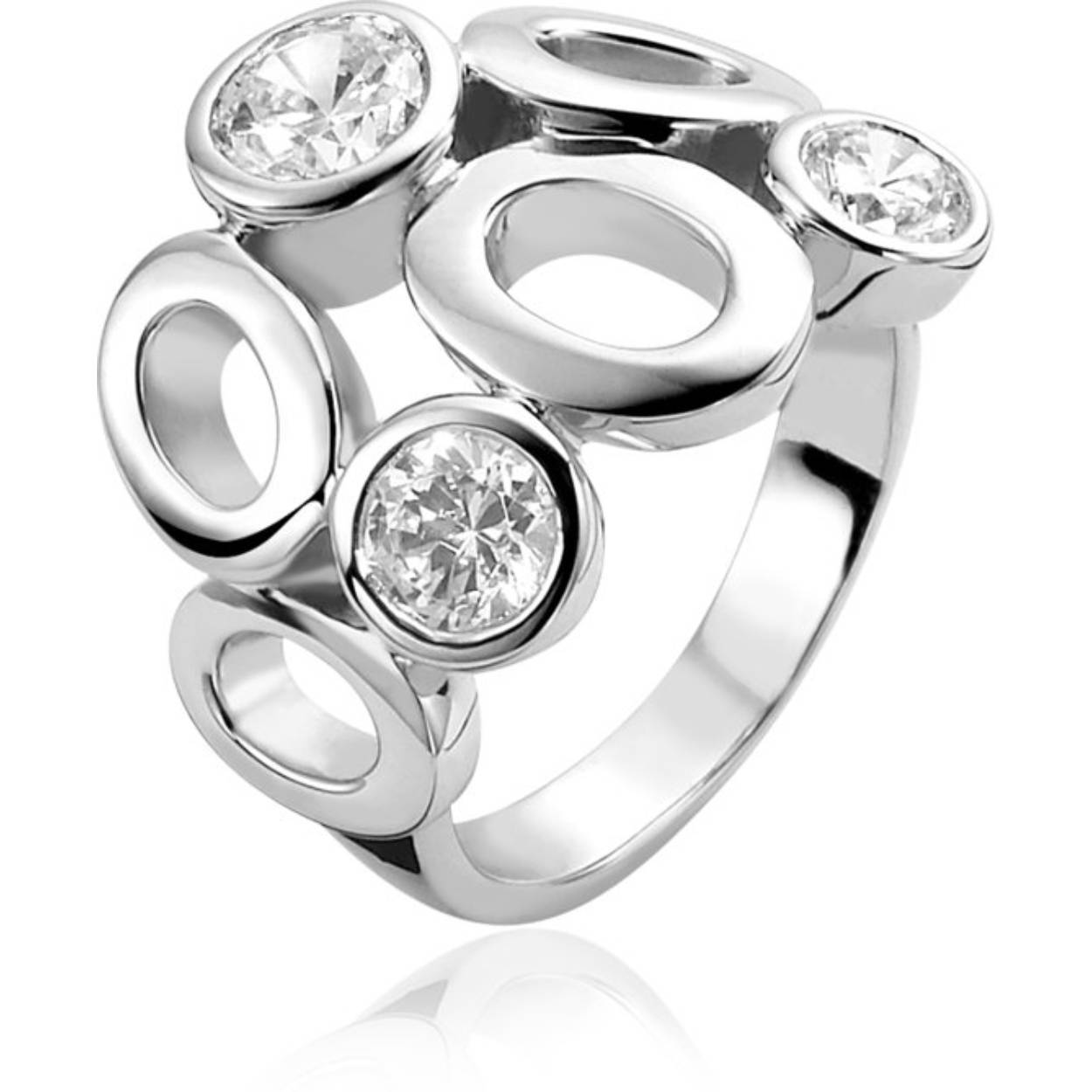Zinzi zilveren ring opengewerkt 3x zirkonia mt58 ZIR322Z