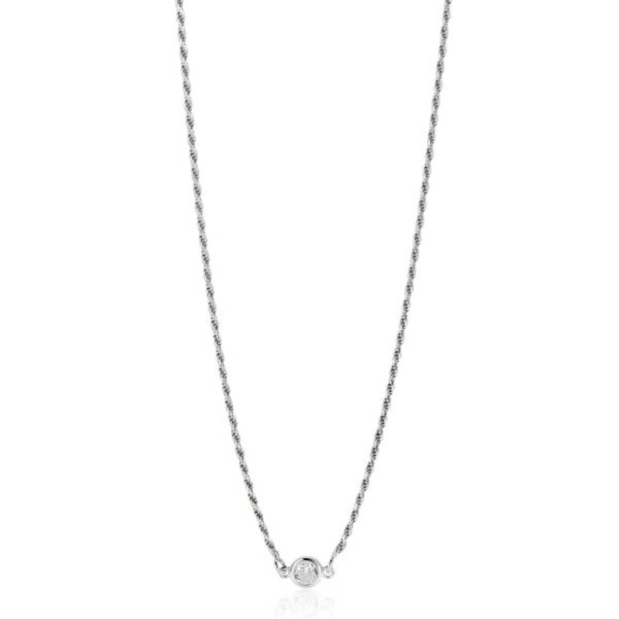 ZINZI zilveren koord ketting 45cm bezet met een ronde witte zirconia. De koord schakels zijn 2mm breed. De lengte van de ketting is te variëren tussen 40cm en 45cm. Vervaardigd van eerste gehalte zilver (925) en voorzien van een extra rodium laag.