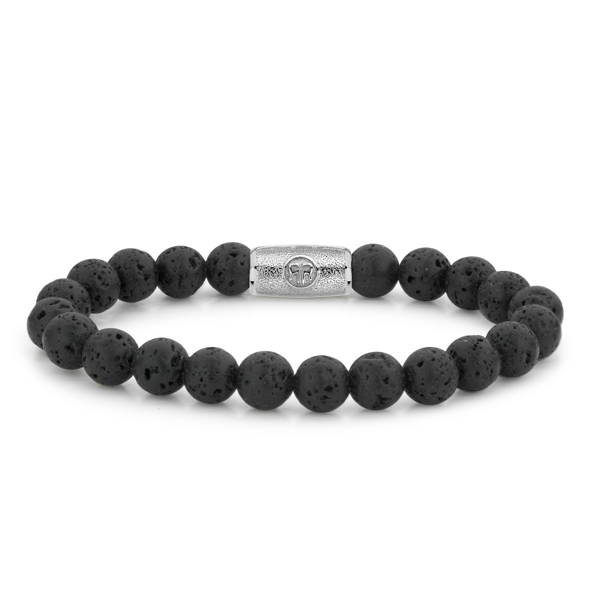 Bead armband, handgemaakt van 8mm zwarte Lava stenen met een zilverkleurige sluiting. Het Rebel & Rose sieraad is makkelijk te combineren met andere zilveren, leren of kralenarmbanden.