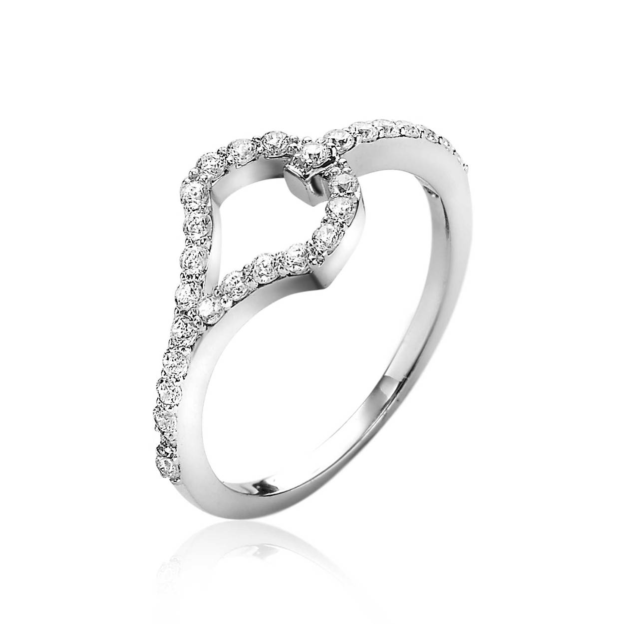 ZINZI zilveren ring met een open fantasie vorm, die volledig bezet is met witte zirconia's. De ring is vervaardigd van eerste gehalte zilver (925) en met extra rodiumlaag voor een mooie glans.