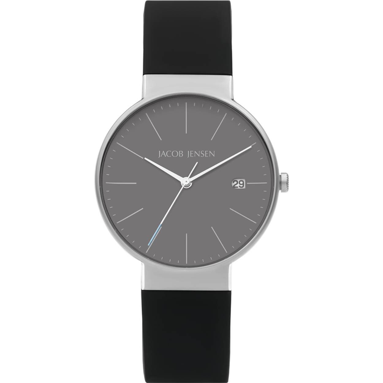 Dit Jacob Jensen horloge heeft een kast gemaakt van Titanium met een diameter van 37 mm en is voorzien van een Rubber band. In de kast bevindt zich een Miyota kwaliteitsuurwerk en is afgewerkt met Saffierglas.

Het horloge is 5ATM. Dit betekent dat het horloge geschikt is om mee te douchen. Verder wordt het horloge geleverd met 2 jaar garantie.