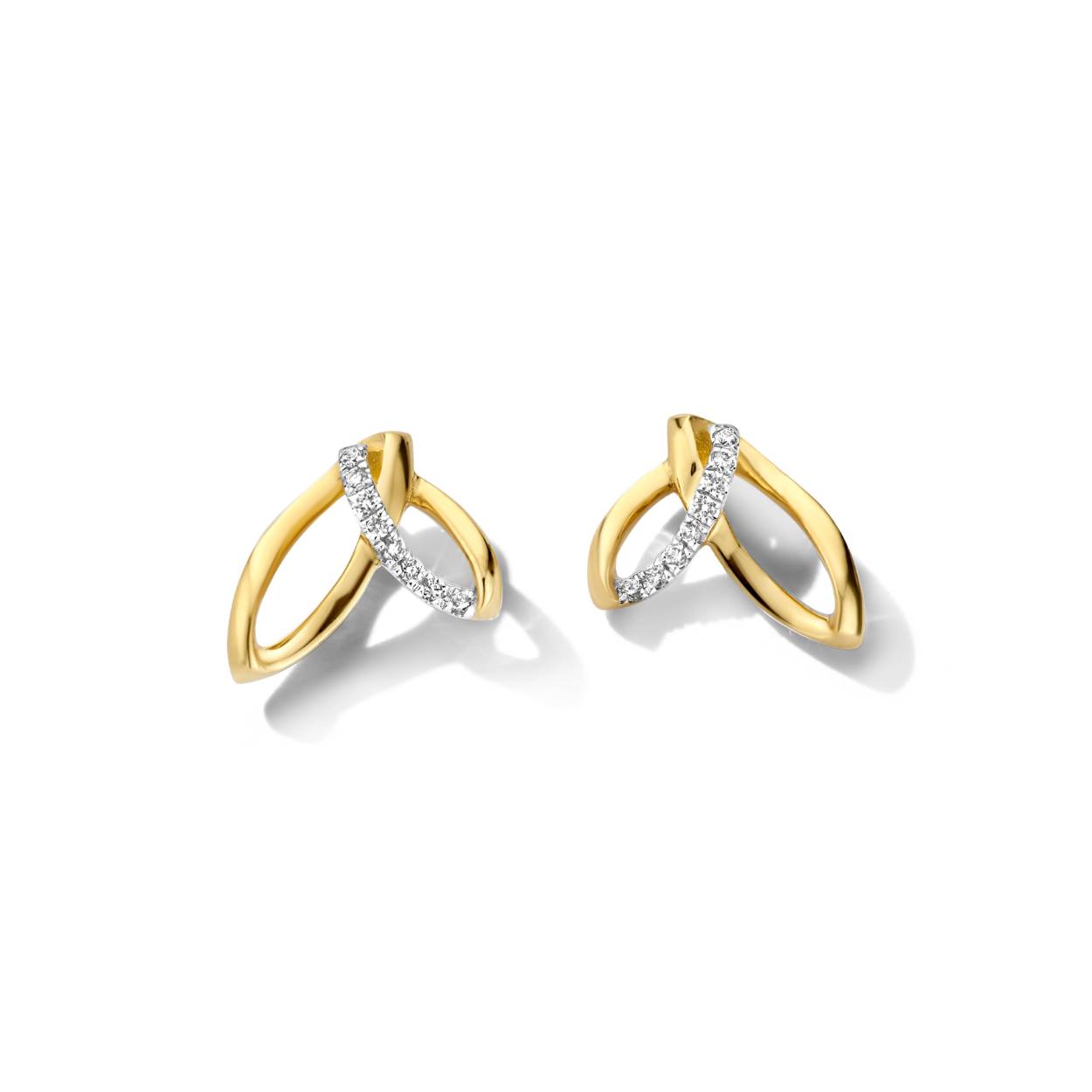 Oorbellen 18kt geel goud + 0.05ct brilj