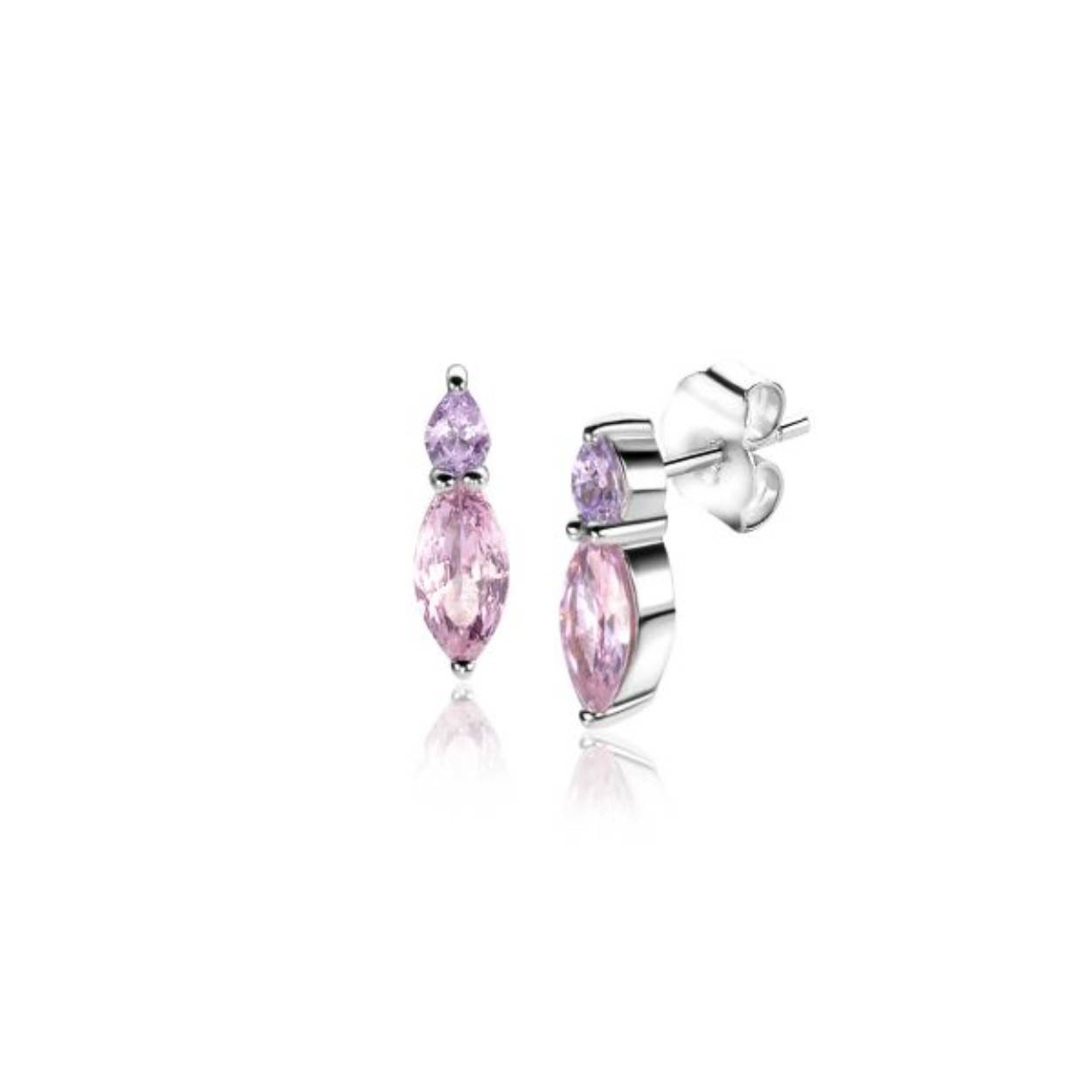 ZINZI zilveren oorknopjes bezet met ovale zirconia's in roze en lila ZIO2498
