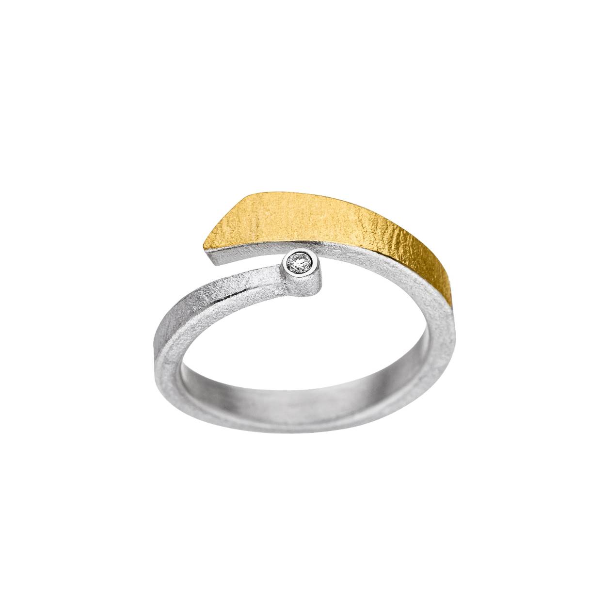 Zilver/goud ring diamant 0.03crt. opleg 20kt goud.