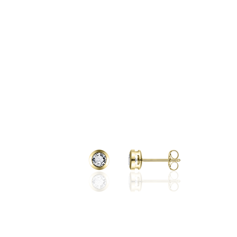 14k gouden oorknop met 1 zirkonia(2.5mm), de zirkonia is gezet in een ronde zetkast.