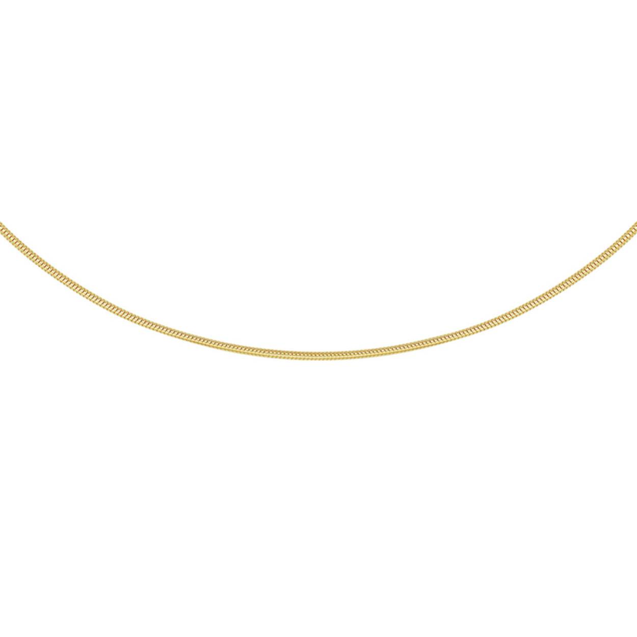 Geelgouden slangen collier. De schakelbreedte is 1.2mm.