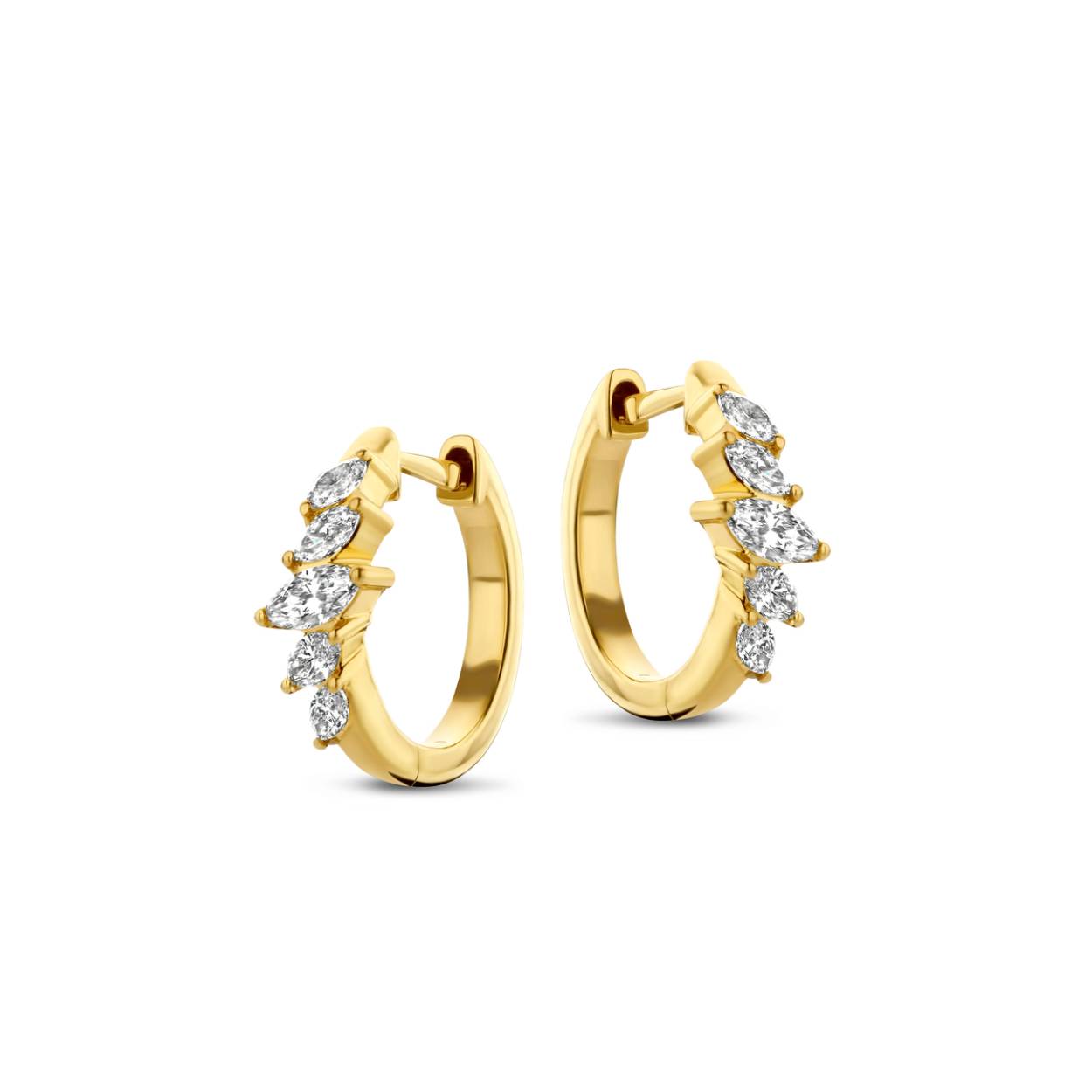 Naiomy Gold creolen goud 18k gezet met diamanten marquise 34p