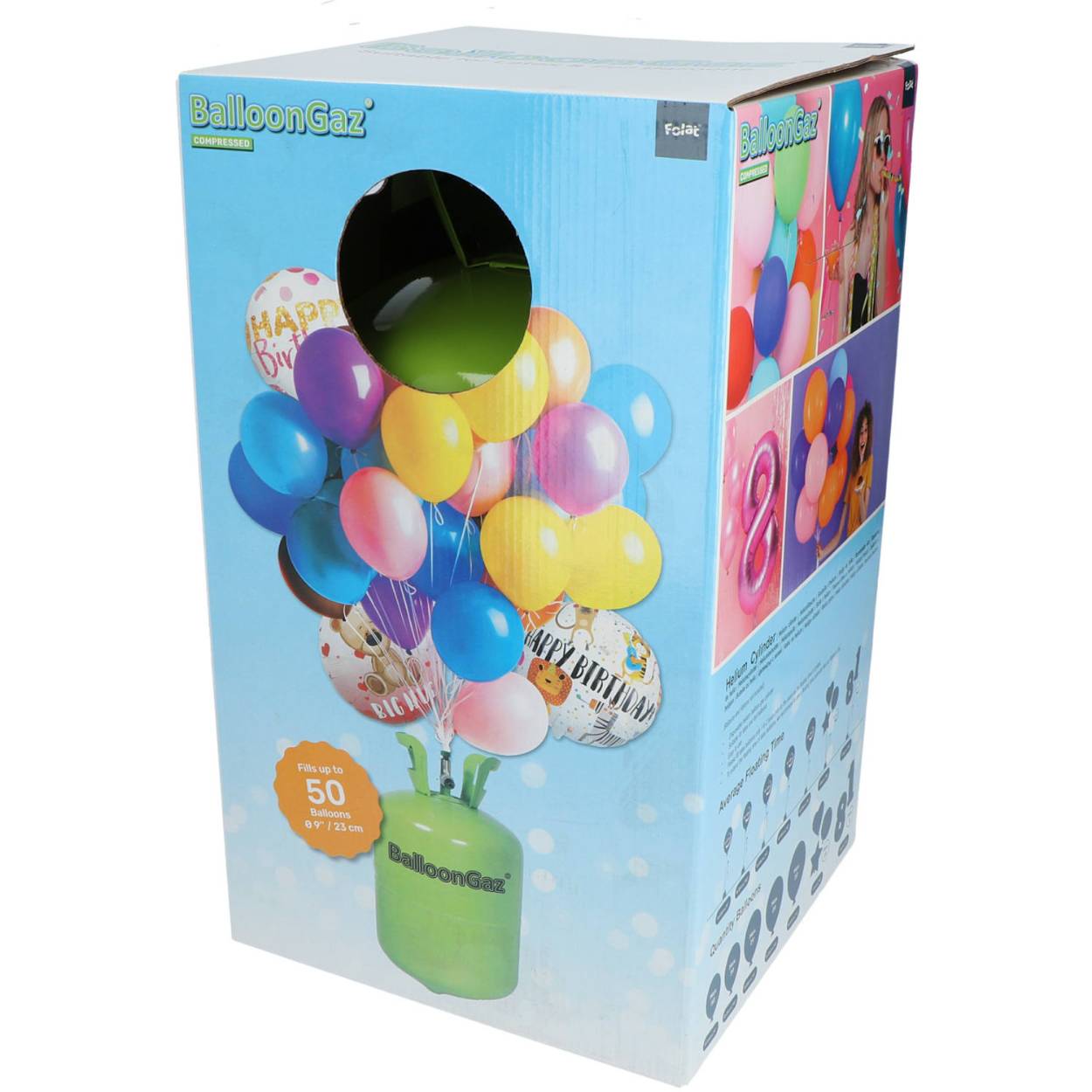 Helium Cilinder 50 Ballonnen BalloonGaz. Inhoud: 1 helium cilinder (0,36 m3). Kleur: groen. Bijvoorbeeld te gebruiken tijdens de volgende feestgelegenheid/feestgelegenheden: Verjaardag, Kinderfeestje en Themafeest. Met de cilinder kun je tot 50 ballonnen van 9 inch/23 cm opblazen. Het artikel is gemaakt van metaal dat steeds weer gerecycled kan worden.