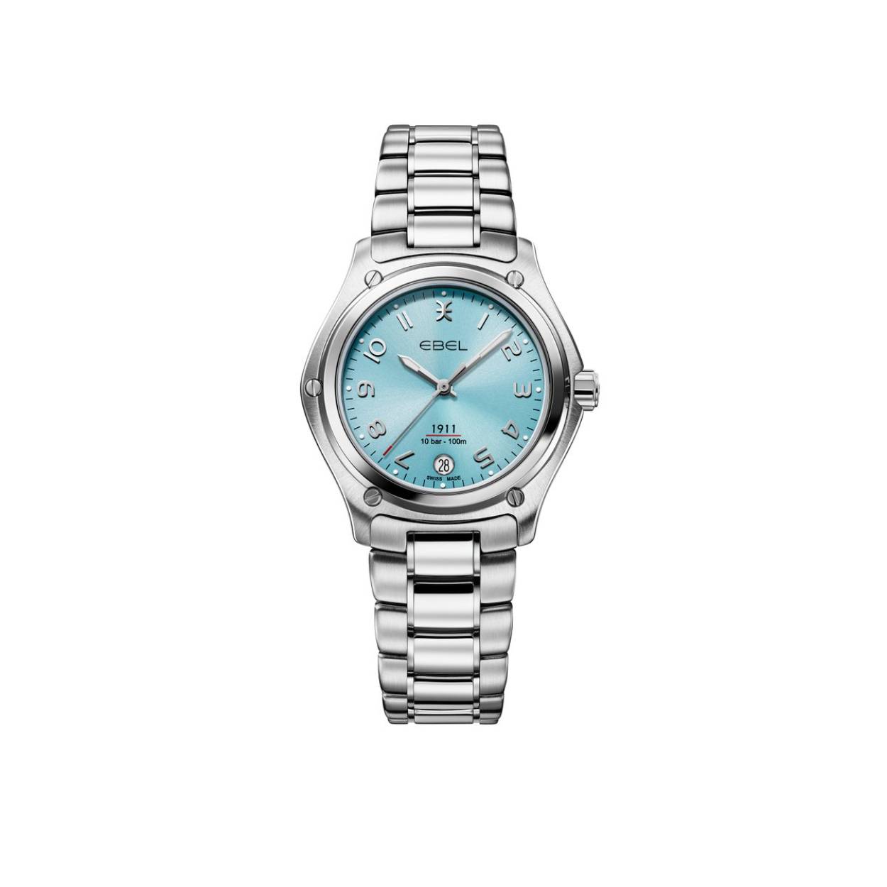 De Ebel 1911 Lady 1216578 is een elegante polshorloge met Zwitserse quartzbeweging. Het heeft een ronde kast van 34 mm met saffierglas en een blauwe wijzerplaat met Arabische cijfers. Het zilverkleurige horlogebandje en de antiallergische eigenschappen zorgen voor optimaal draagcomfort. Ideaal voor dagelijks gebruik of formele gelegenheden.