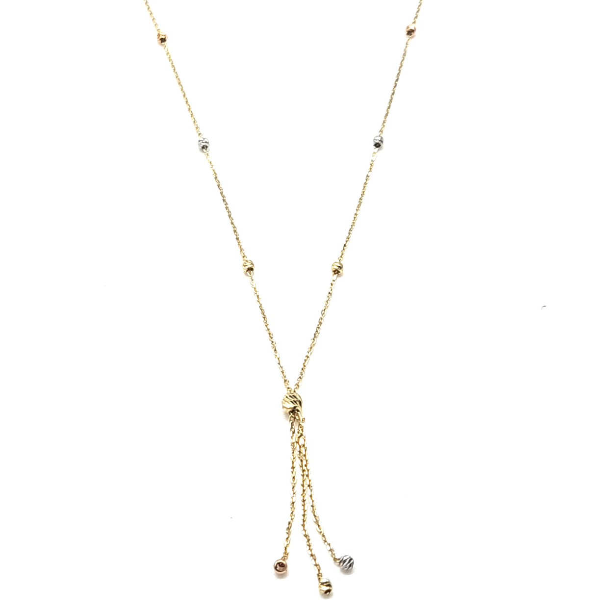 Deze prachtige ketting gemaakt van verschillende kleur balletjes en een aparte uitwerking is zeker een must!
Gemaakt van 14 karaat Goud met Rosé Goud, wit en Geel Goud balletjes met een lengte van 45 cm