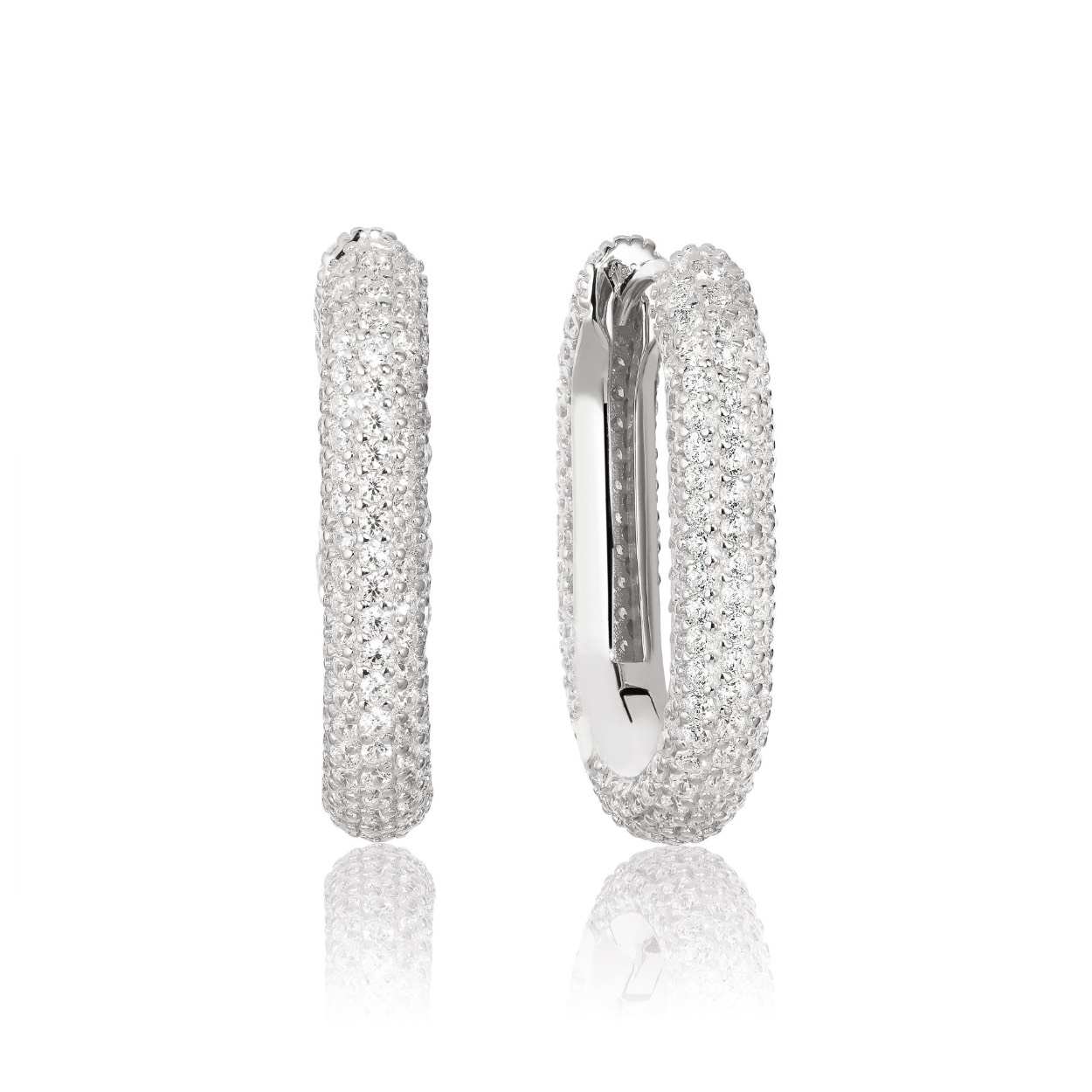 Oorbellen uit de exclusieve Capri-serie van 925 sterling zilver met gerhodineerd oppervlak, gepolijst oppervlak en facetgeslepen witte zirkonia.

Afmetingen oorbellen: Lengte 25 mm, breedte 4 mm, dikte 4 mm
