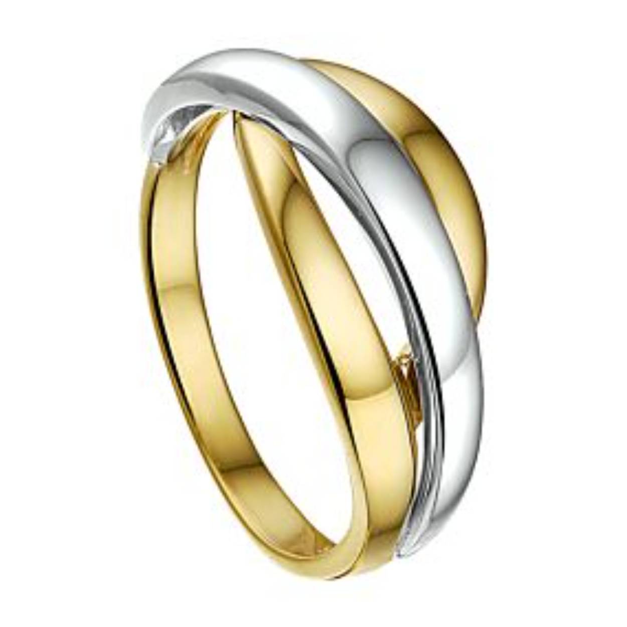Bicolor wit met geel gouden ring , maat 17.25