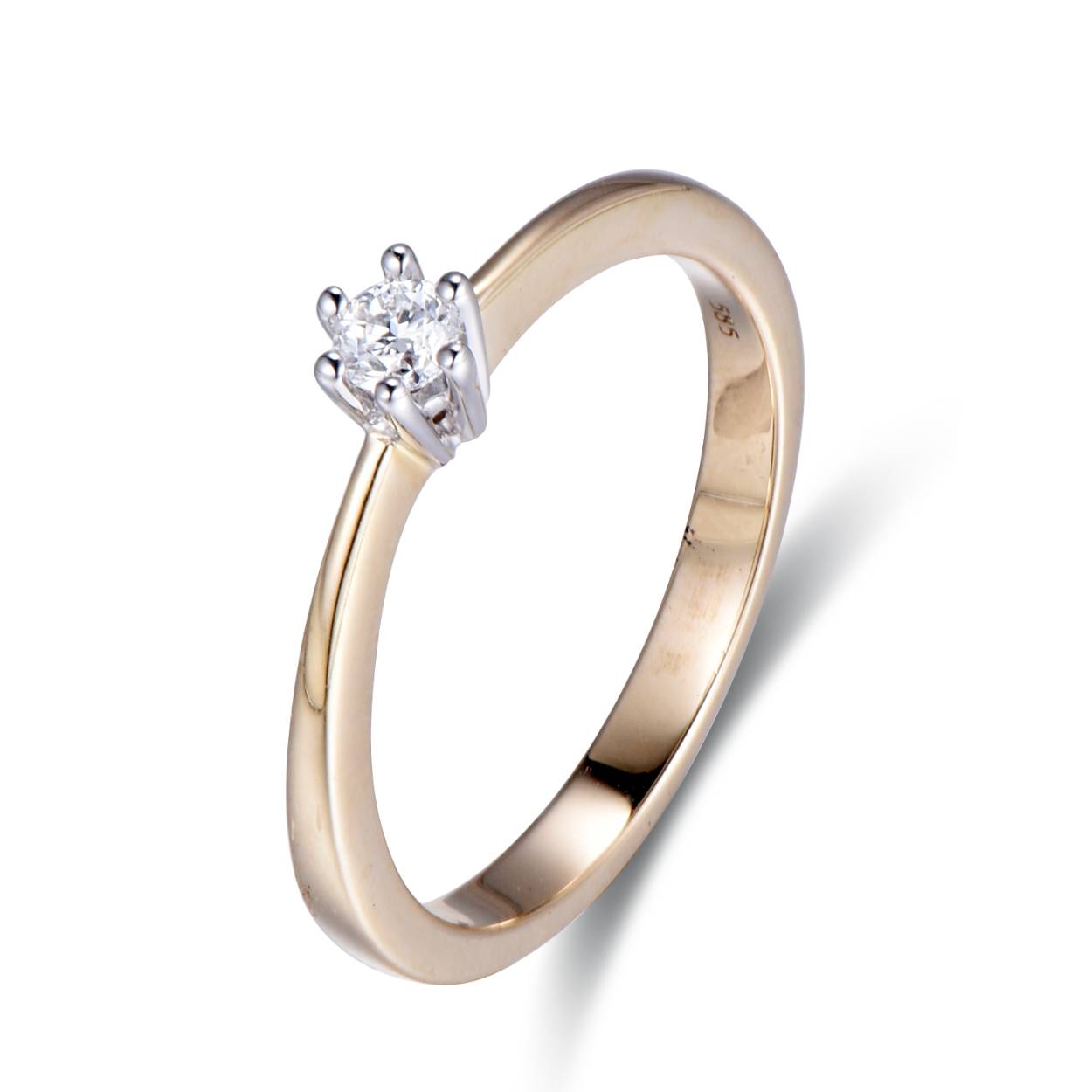 14k geelgouden solitaire ring met een witgouden 6 poots zetting