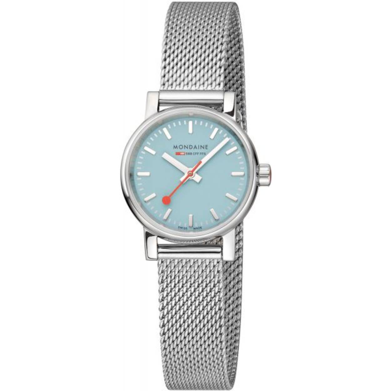 Dit mooie horloge van Mondaine de MSE.26140.SM is een horloge met een Quartz uurwerk. Het horloge heeft een diameter van 26 mm, en is 7 mm dik. De weergave van de tijd is Analoog. Verder is het horloge voorzien van een Saffier horlogeglas. Het horloge is 3 bar (spatwaterdicht) waterdicht, en heeft een band van Roestvrij Staal in de kleur Zilverkleurig. 