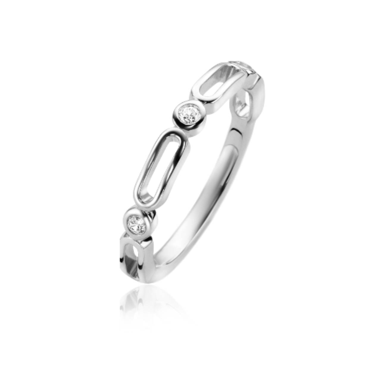 ZINZI aanschuifring zilver 3mm breed met open ovale vormen en ronde witte zirconia's ZIR2269