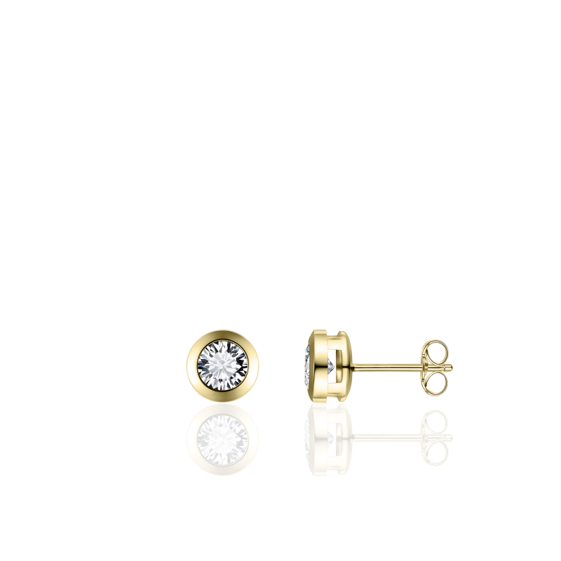 14k gouden oorknop met een zirkonia, 4mm, zirkonia is gezet in een ronde zetkast