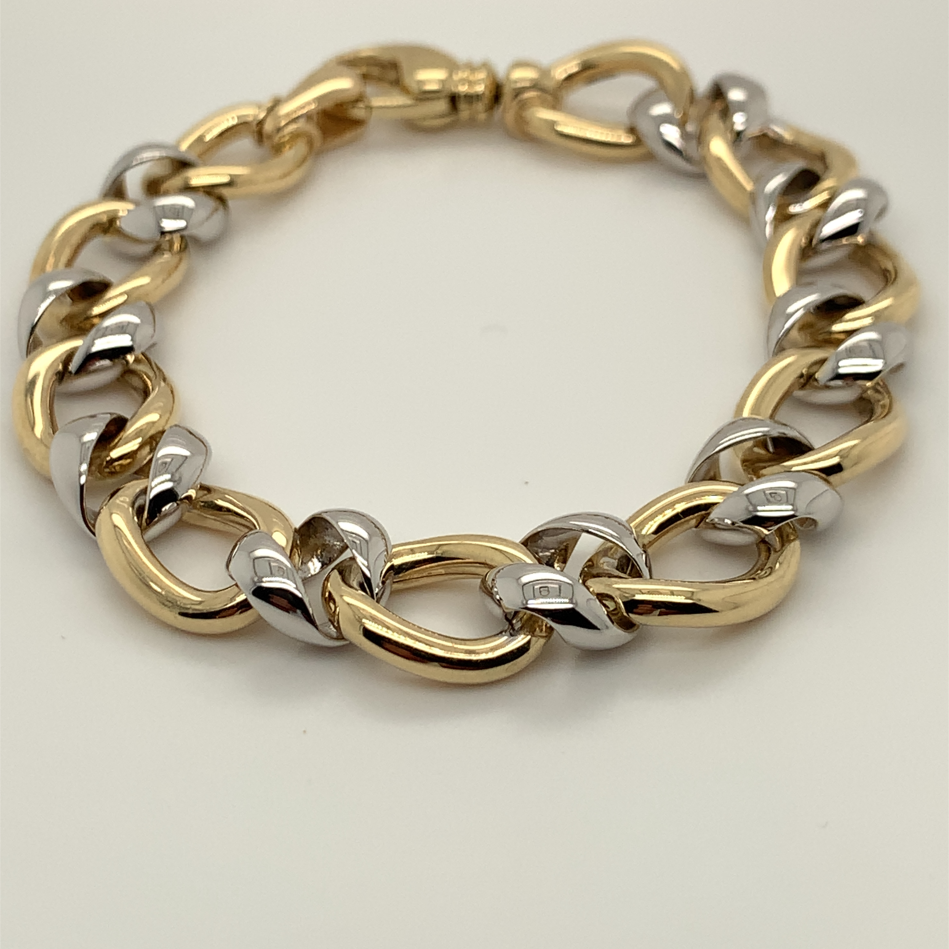 Bicolor 14krt gouden schakelarmband 19cm