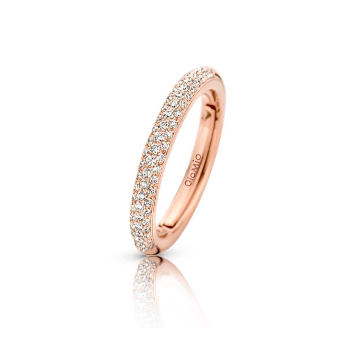 Roségouden ring met druksysteem welke tot 4 maten kan vergroten.