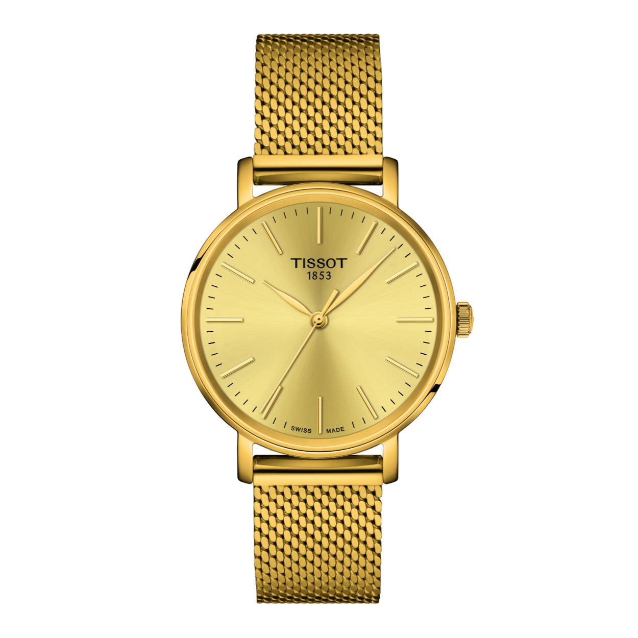 Tissot - Everytime Jaune Champagne staal dames horloge met goudkleurige PVD coating Quartz, Saffierglas, 50m WR - T1432103302100