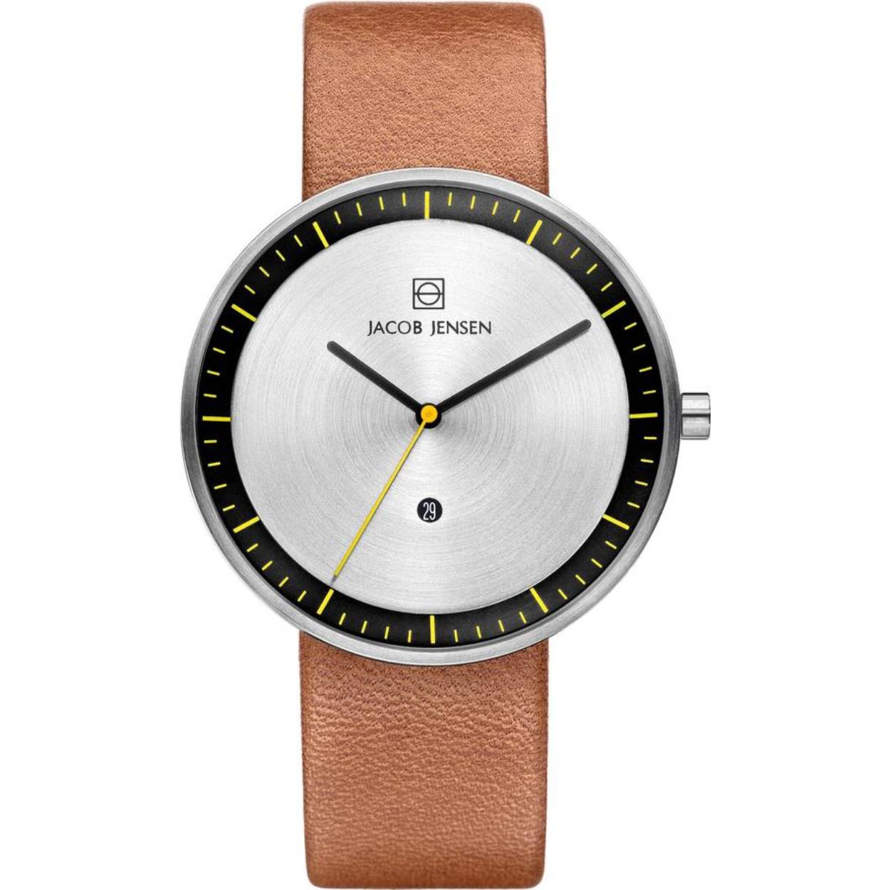Jacob Jensen 271 horloge Strata heren JJ271 Edelstaal Cognackleurig

De Strata horloge serie, van Jacob Jensen, is nieuw met zuivere strakke lijnen en een fraai ontwerp. Het horloge heeft een edelstalen kast en een bruin cognackleurige lederen band en een zilverkleurige wijzerplaat. De Strata heeft een datum aanduiding, mineraal glas en is 3 atm waterdicht.