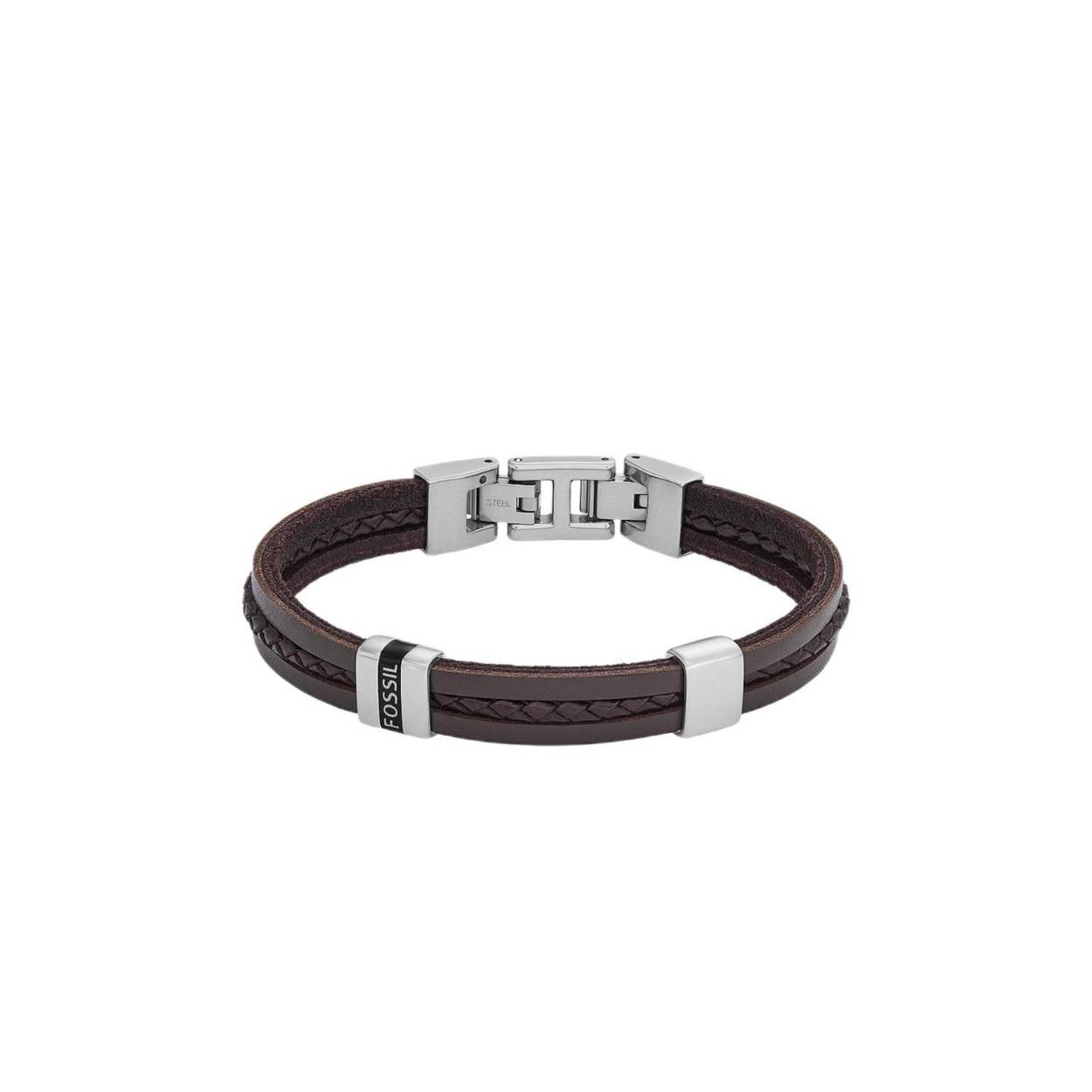 Leren armband van het merk Fossil met stalen ornamenten en sluiting