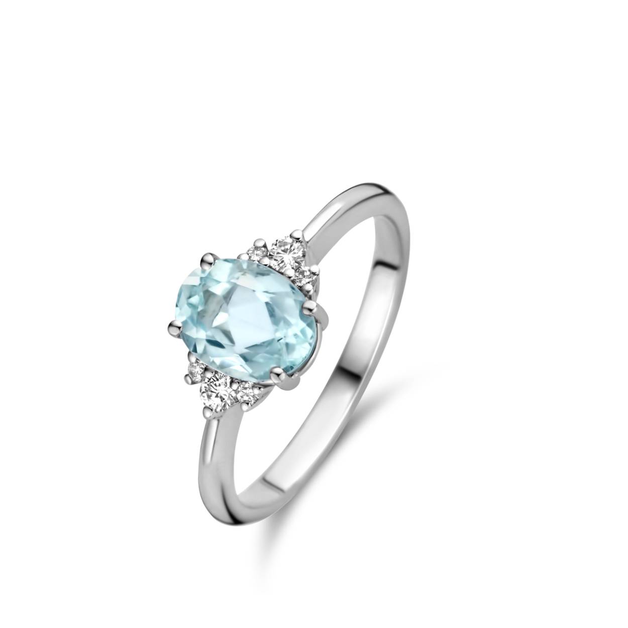 Naiomy ring wit goud 18k, 1 aquamarijn, 6 briljanten