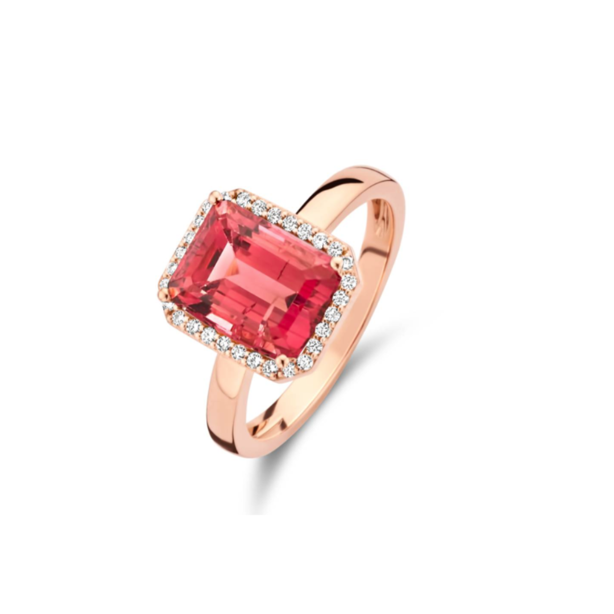 Etna ring in 18 Kt rosé goud met roze toermalijn en diamanten