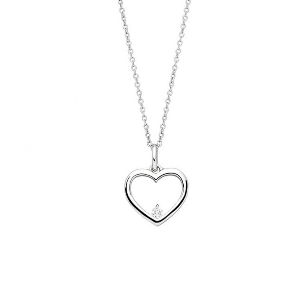 Ketting in zilver met hartje en zirconia