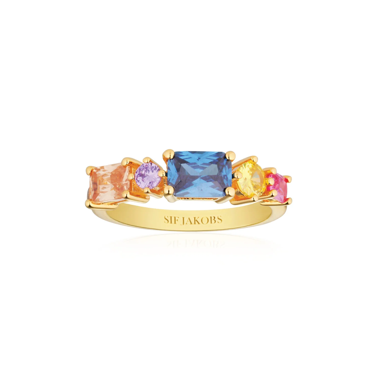Sif Jakobs ring 'Ivrea' zilver 18 k goldplated met gekleurde zirkonia's 
maat 56 en verkrijgbaar in diverse andere maten.