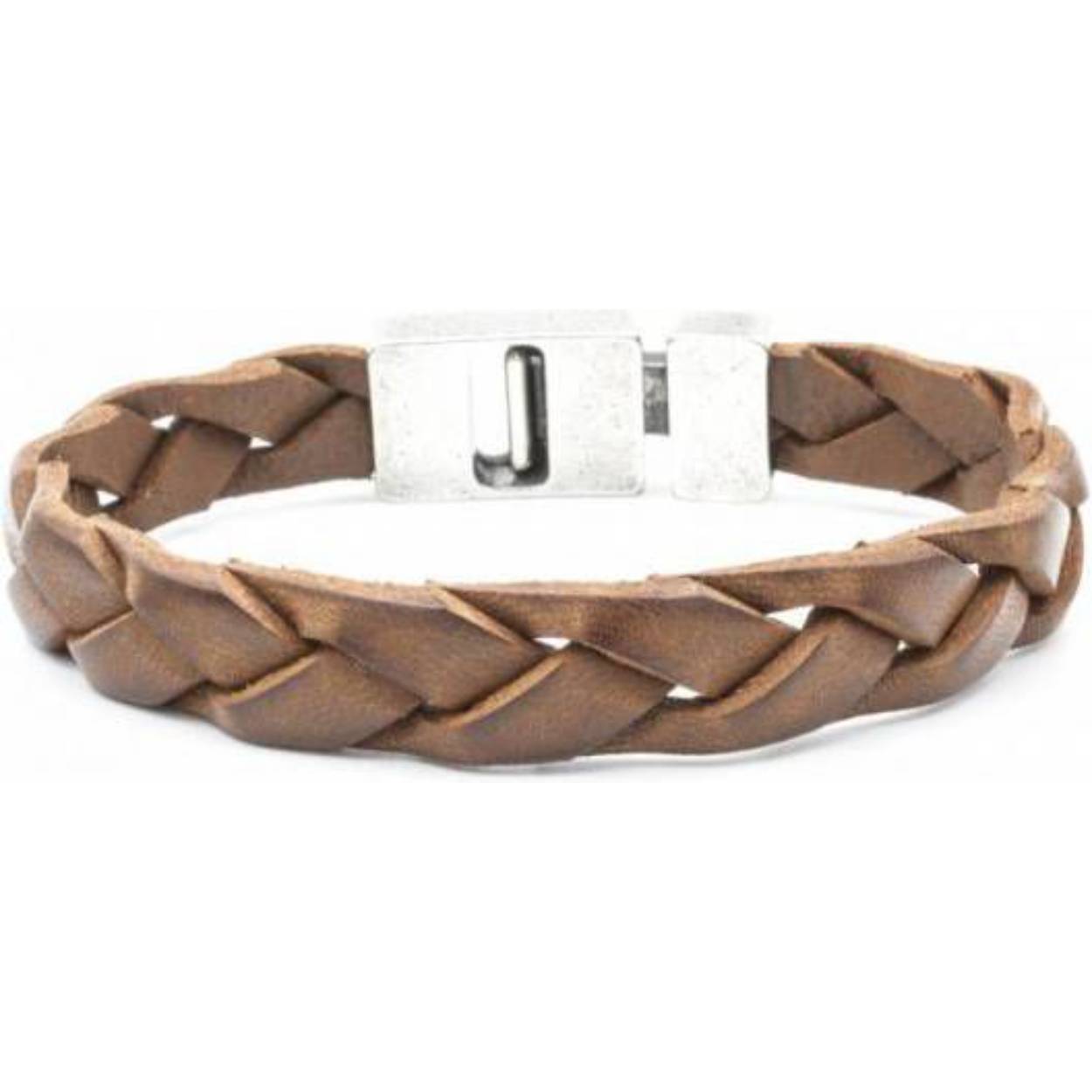 Josh armband leder verzilverd gevlochten 24764-BRA-S/AMBER/L