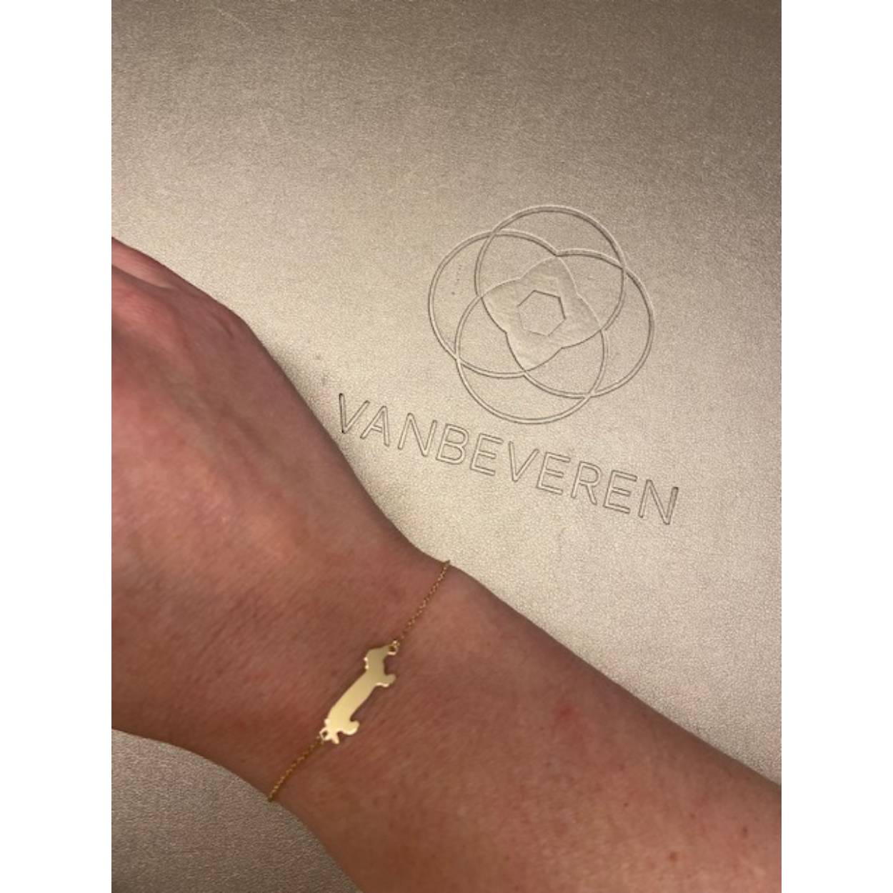 Teckel armbandje
Lengte: 17 + 1,5 cm
Goud 18 kt
Kleine gravure is mogelijk
