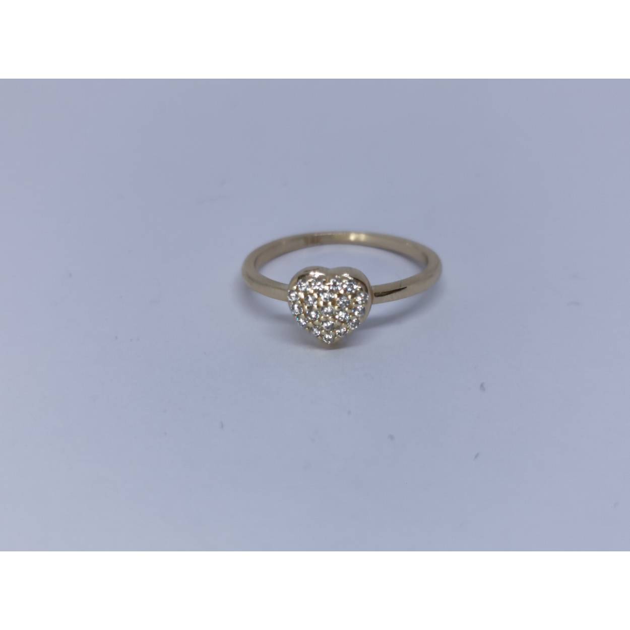 14 Karaat geel gouden ring in de vorm van een hart bezet met zirkonia's.

1.43 Gram
Maat 55