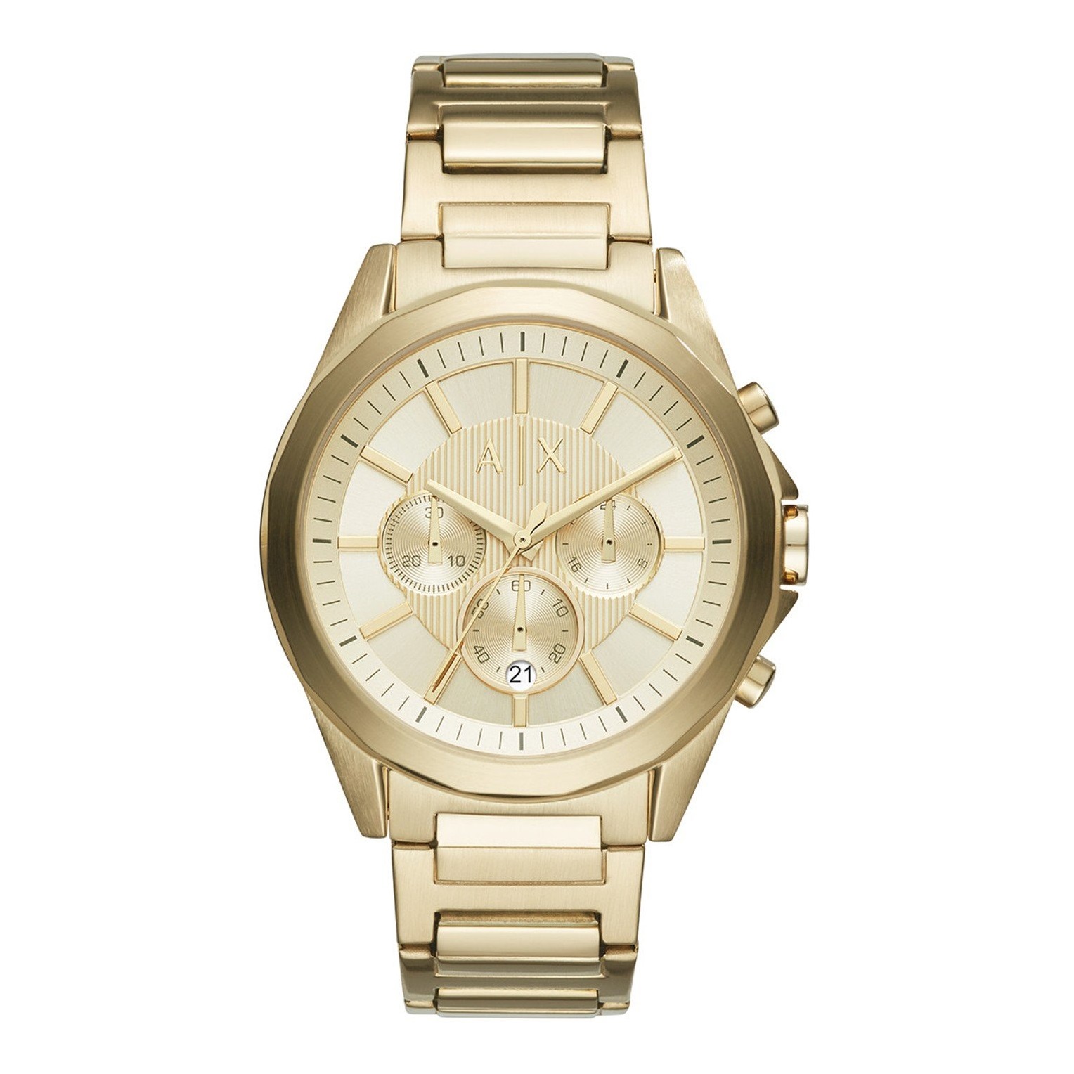 Dit goudkleurige Armani Exchange heren horloge is een echte eyecatcher aan de pols.